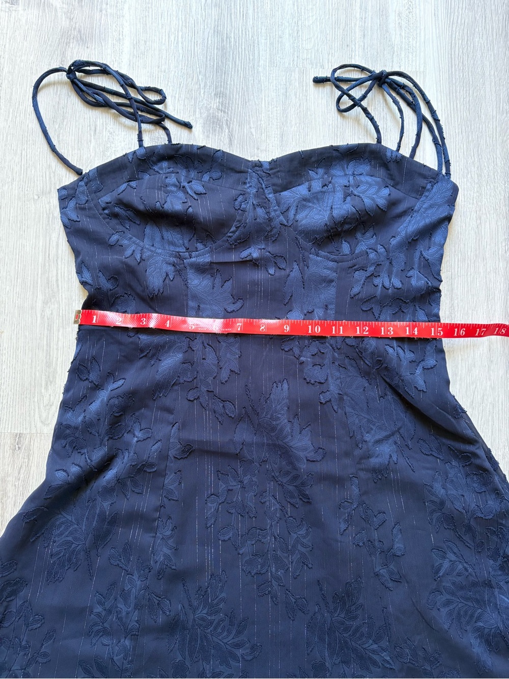NWT Lulus Loveliest Looks Navy Blue Floral Jacquard Tie-Strap Midi Dress Size L - Picture 13 of 15